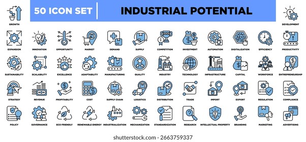 Industrial potencial ícone folha azul preto
