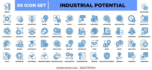 Industrielles Potenzial Symbolblatt Blau Weiß