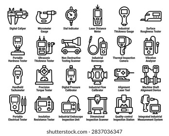 Industrial Precision Measurement Tools Digital Caliper and Testing Equipment Icon Set