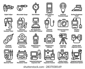 Industrial Precision Measurement Tools Digital Caliper and Testing Equipment Icon Set