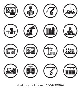 Industrial Process Icons. Black Flat Design In Circle. Vector Illustration.