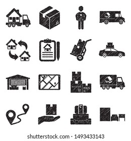 Industrial Process Icons. Black Scribble Design. Vector Illustration.