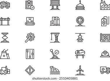 Industrial process icons collection is a vector illustration with editable stroke.