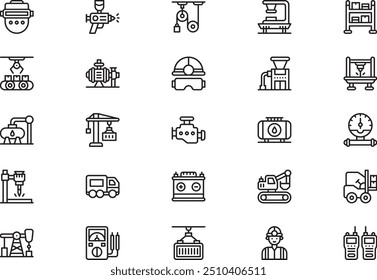 Die Icons-Kollektion für industrielle Prozesse ist eine Vektorgrafik mit bearbeitbarem Strich.