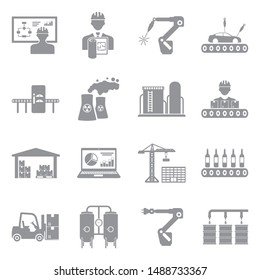 Industrial Process Icons. Gray Flat Design. Vector Illustration.