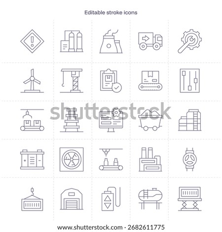 Industrial Process stroke icon. Industrial Process line icon set. editable stroke icon pack. Line, Thin, Linear Style Icon Bundle. Fully Customizable