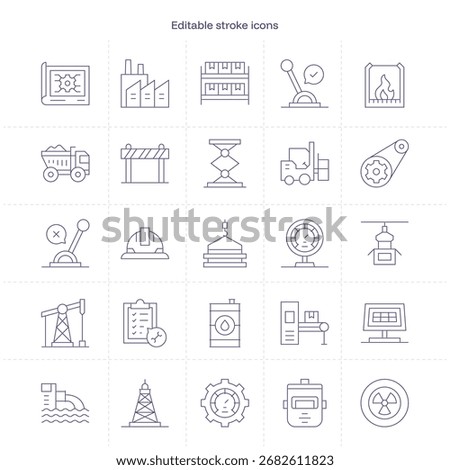 Industrial Process stroke icon. Industrial Process line icon set. editable stroke icon pack. Line, Thin, Linear Style Icon Bundle. Fully Customizable