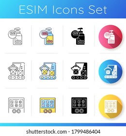 Industrial processes icons set. Linear, black and RGB color styles. Product serial number, automated production line and quality control. manufacturing processes. Isolated vector illustrations