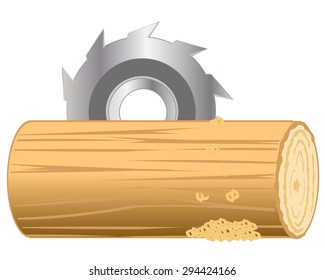 Industrial processing log by disc saw.Vector illustration