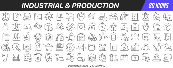 Industrial and production line icons collection. Big UI icon set in a flat design. Thin outline icons pack. Vector illustration EPS10