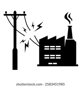 Industrial Production Manufacturer Factory Building Power Cut Loss - Icon Vector Illustration