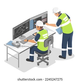 Industrial Programer Engineer Programing cnc Machine or plc programmable logic controller inside factory for production line  isolated isometric