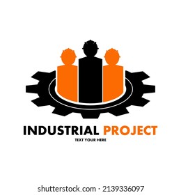 Industrial project vector logo template. This design use human symbol. Suitable for factory or gear business.