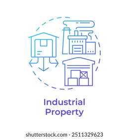 Industrial property blue gradient concept icon. Factory and warehouse buildings. Distribution center. Round shape line illustration. Abstract idea. Graphic design. Easy to use in brochure