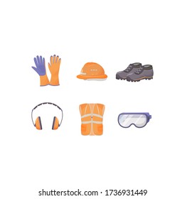 Industrial Protective Equipment Flat Color Vector Objects Set. Factory Accidents Prevention. Body Protection. Workwear, Shoes And Accessories 2D Isolated Cartoon Illustrations On White Background