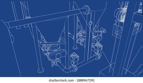 Industrial refinery equipments perspective of 3d vector illustration blueprint
