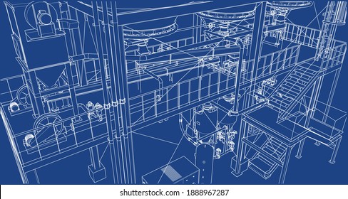 Industrial refinery equipments rendering of 3d vector illustration blue print