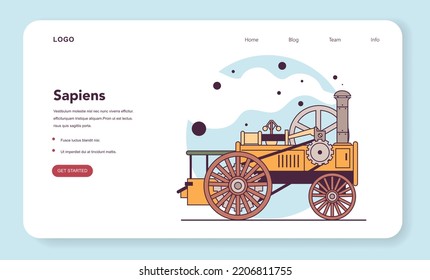 Industrial Revolution History Web Banner Or Landing Page, Transition To New Manufacturing Processes. The Steam Engine Development, Improvements Of Manufacturing Efficiency. Flat Vector Illustration