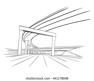 The Industrial Road Sketch Design. Hand Drawn Vector Illustration