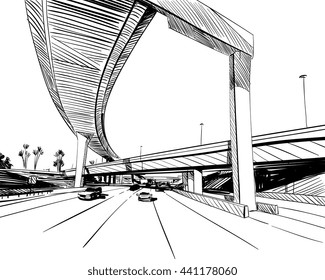 The industrial road sketch design. Hand drawn vector illustration