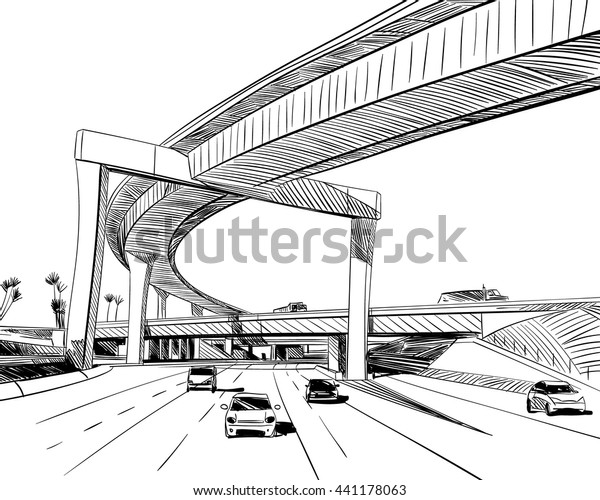 The industrial road sketch design. Hand\
drawn vector illustration