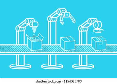 Industrial robot arm. Automated production line. Robotic industry concept  
