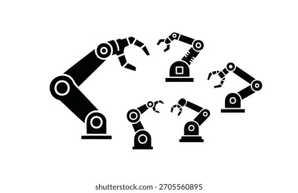 Industrieroboterarm-Symbolsatz, Automatisierung, Robotik, Fertigungstechnik