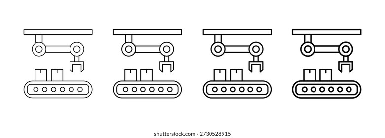 Industrial Robot Arm Icons Vector Set In Different Stroke Line Style