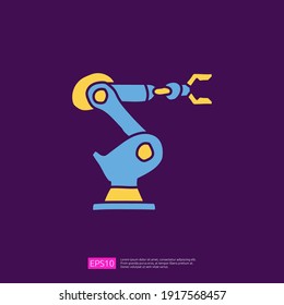 industrial robot arm machine doodle icon. engineering related doodle concept symbol sign. fill color line vector illustration