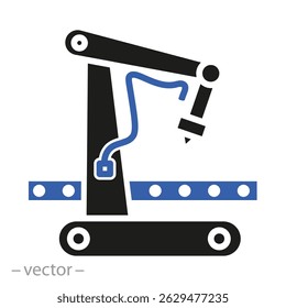 industrial robot arm, machine icon, factory, flat vector illustration