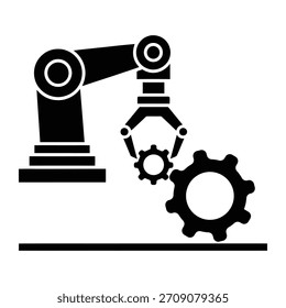 Brazo de robot de Industrial recogiendo un engranaje mecánico.