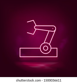 Industrial robot, industrial robot arm vector neon icon. Illustration isolated v