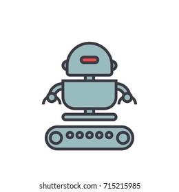 Industrial robot army flat line illustration, concept vector isolated icon 