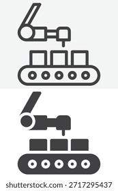Industrial robot automation different style icon set. Line and outline with solid icon version, editable stroke vector sign and symbol. Robot icon for industry and technology.