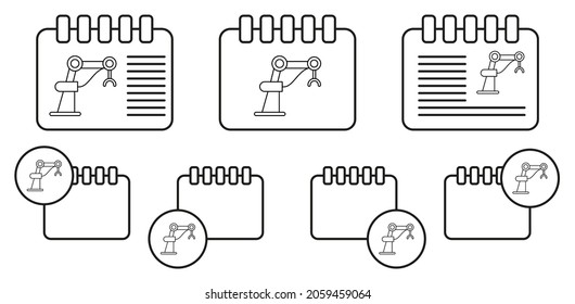 Industrial robot concept line vector icon in calender set illustration for ui and ux, website or mobile application