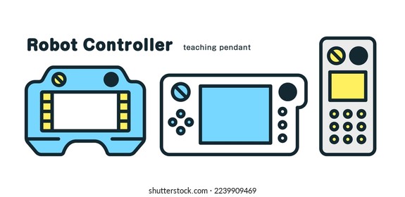 Industrial robot controller. Teaching pendant illustration set.