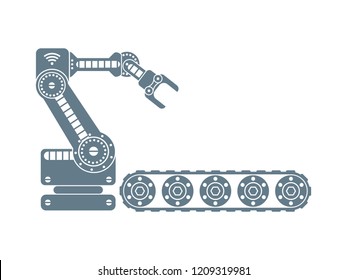 Dibujo industrial de los vectores de los robots y cintas transportadoras