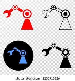 Industrial robot EPS vector pictogram with contour, black and colored versions. Illustration style is flat iconic symbol on chess transparent background.
