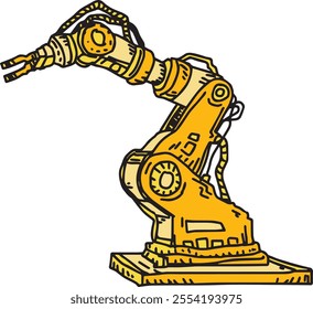 Industrial robot hand for line production hand drawn outline illustration. Electric manufactory tool for easy and fast produce hand drawn symbol. Assembly automated mechanic futuristic crane tool logo