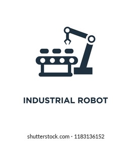 Industrial robot icon. Black filled vector illustration. Industrial robot symbol on white background. Can be used in web and mobile.