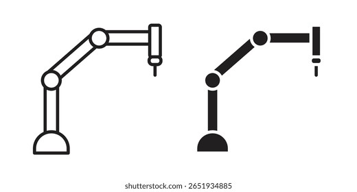 Industrial robot icon. Flat and stroke versions. Graphic elements.