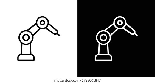 Ícone de robô industrial. Objeto isolado em um plano de fundo preto e branco.