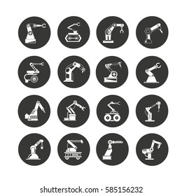 industrial robot icon set in circle buttons