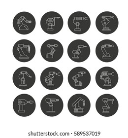 industrial robot icon set in circle buttons