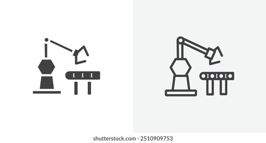 Industrial robot icon in solid and outlined style