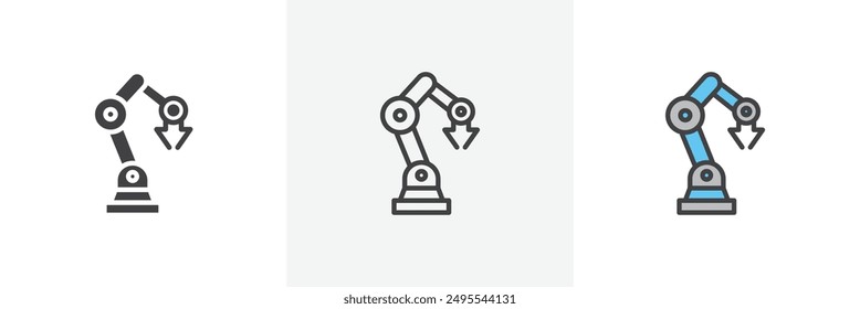 Industrial robot icon symbol collection on white background.