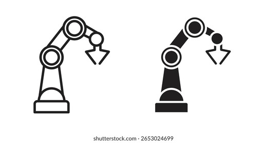 Industrial robot icon symbol set in black. line and flat icons