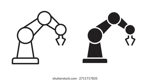 Industrieroboter-Ikone im dünnen linearen und flachen Stil. Zeichen- und Symbolsatz