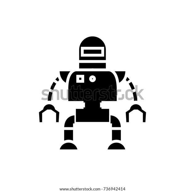 industrial robot icon, vector illustration,\
black sign on isolated\
background