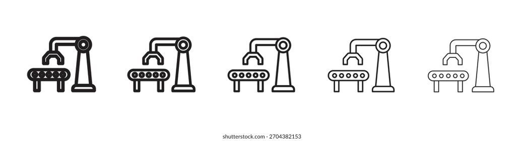 Industrial robot iconBlack linear bold and thin strokes set